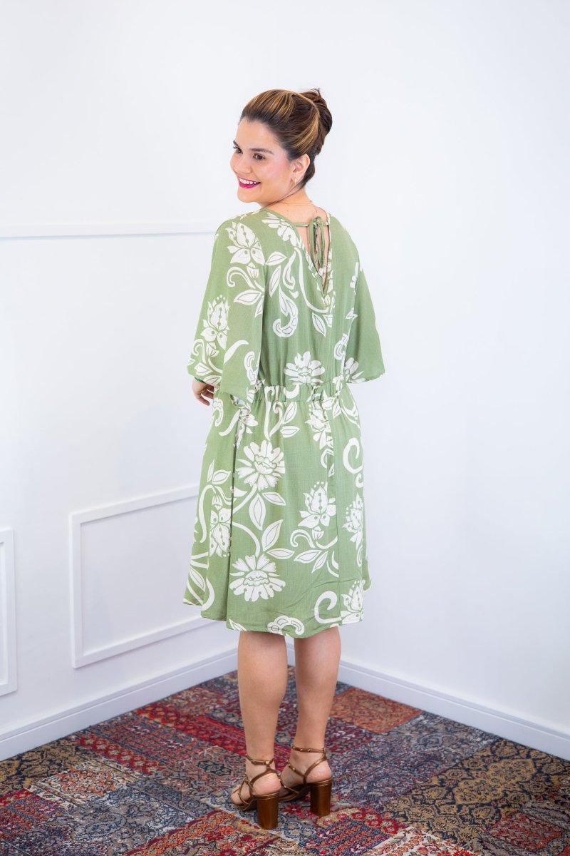 Vestido Sabrina - Decote V Manga Morcego em Viscolinho - Naguirre Shop