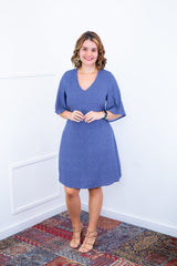 Vestido Sabrina - Decote V Manga Morcego em Viscolinho - Naguirre Shop