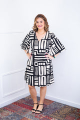Vestido Sabrina - Decote V Manga Morcego em Viscolinho - Naguirre Shop