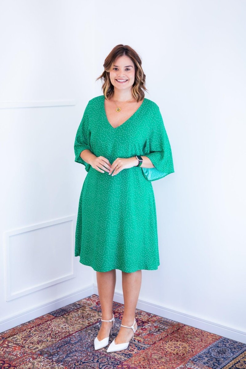 Vestido Sabrina - Decote V Manga Morcego em Viscolinho - Naguirre Shop