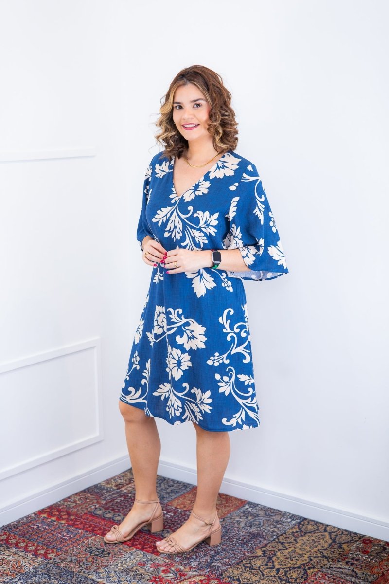 Vestido Sabrina - Decote V Manga Morcego em Viscolinho - Naguirre Shop