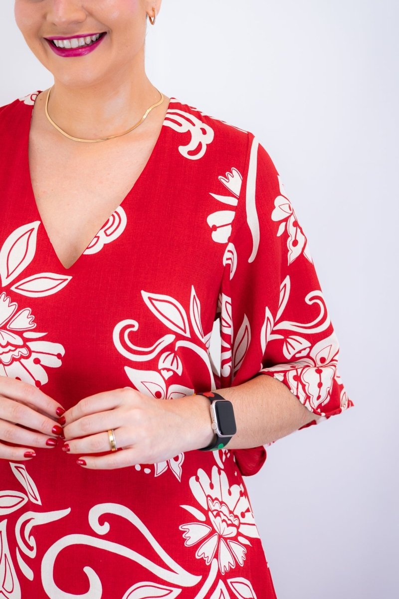 Vestido Sabrina - Decote V Manga Morcego em Viscolinho - Naguirre Shop