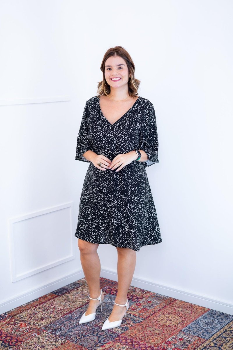 Vestido Sabrina - Decote V Manga Morcego em Viscolinho - Naguirre Shop