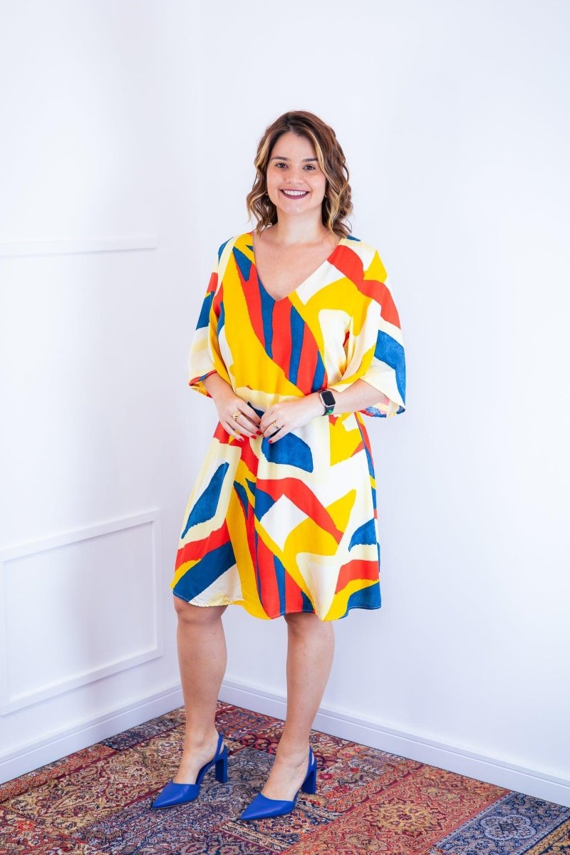 Vestido Sabrina - Decote V Manga Morcego em Viscolinho - Naguirre Shop