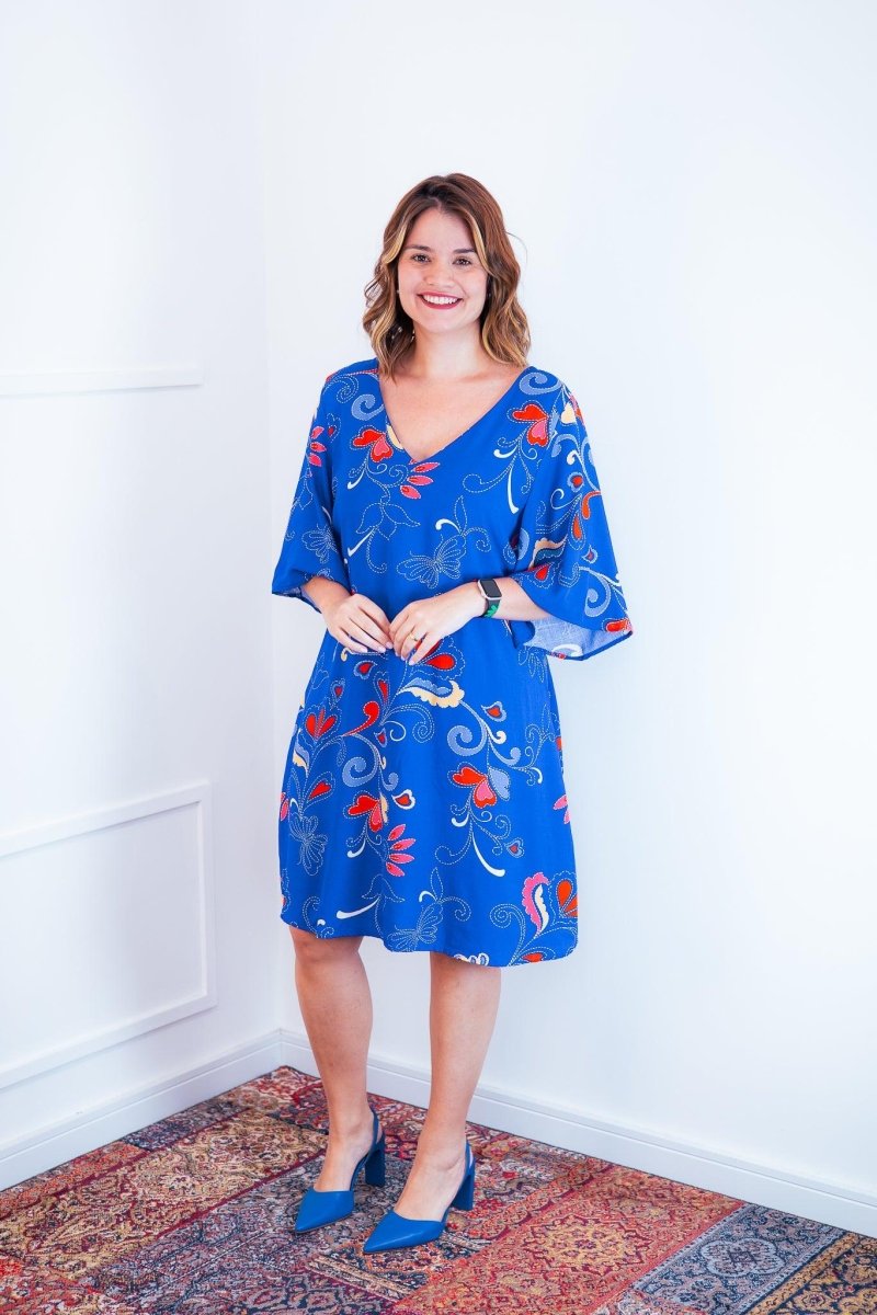 Vestido Sabrina - Decote V Manga Morcego em Viscolinho - Naguirre Shop