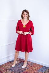 Vestido Sabrina - Decote V Manga Morcego em Viscolinho - Naguirre Shop