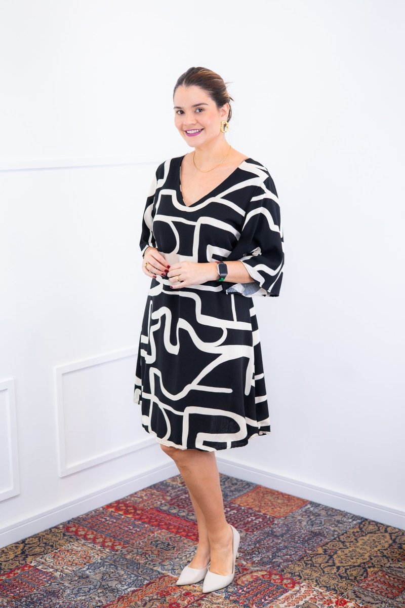 Vestido Sabrina - Decote V Manga Morcego em Viscolinho - Naguirre Shop