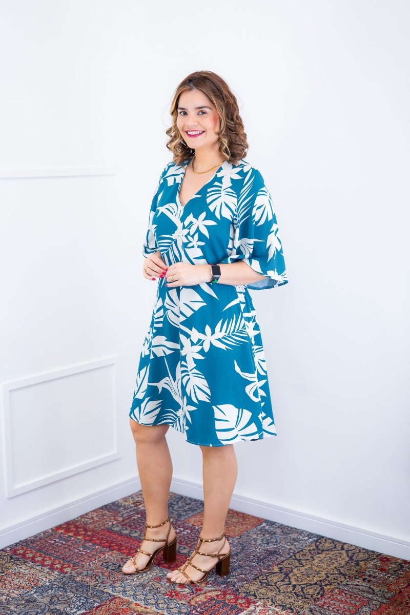 Vestido Sabrina - Decote V Manga Morcego em Viscolinho - Naguirre Shop