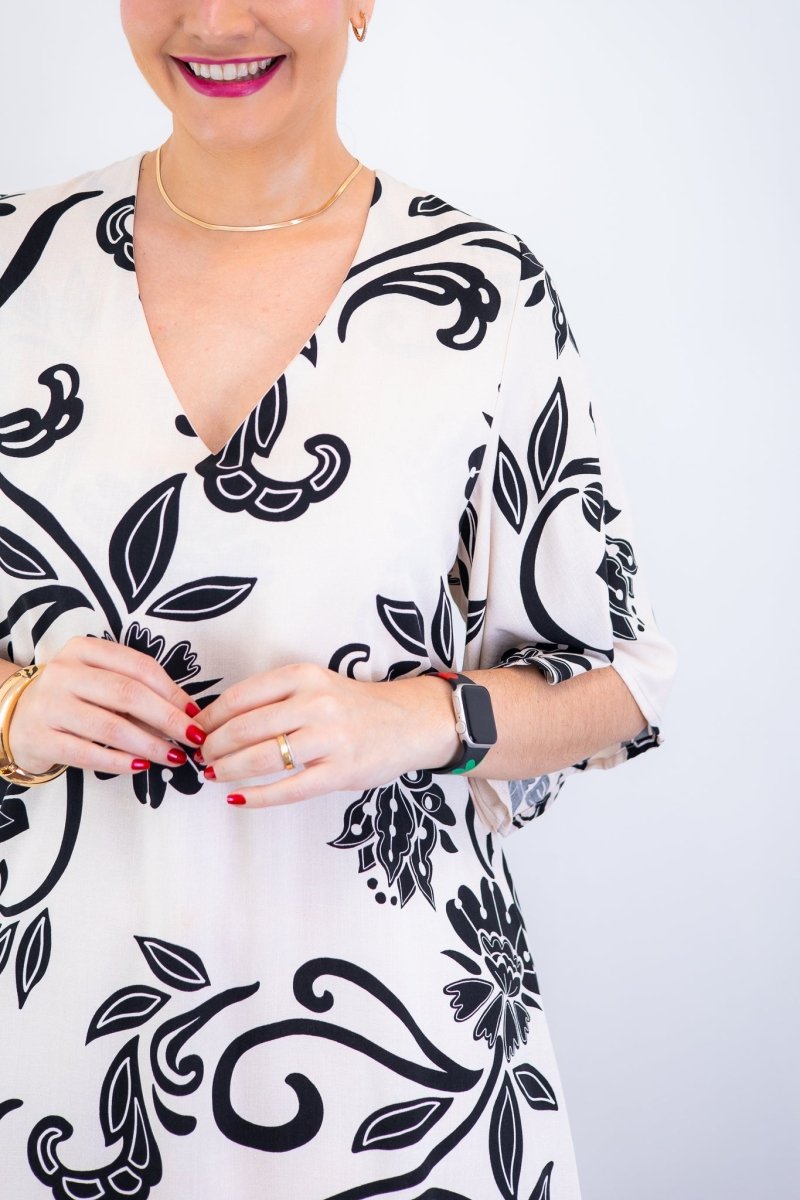 Vestido Sabrina - Decote V Manga Morcego em Viscolinho - Naguirre Shop