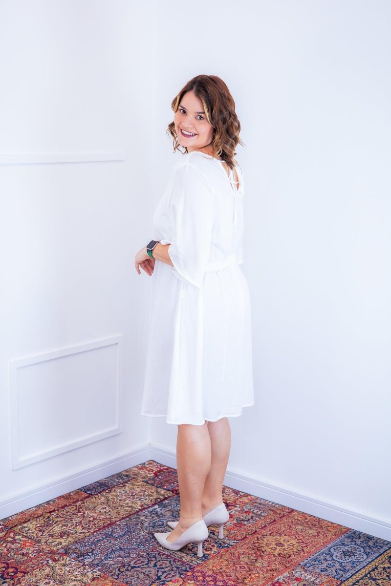 Vestido Sabrina - Decote V Manga Morcego em Viscolinho - Naguirre Shop