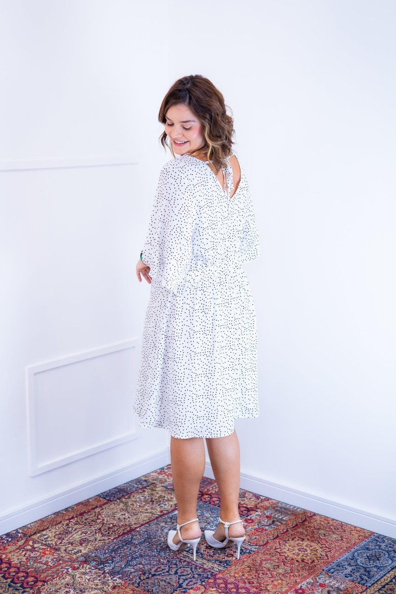 Vestido Sabrina - Decote V Manga Morcego em Viscolinho - Naguirre Shop