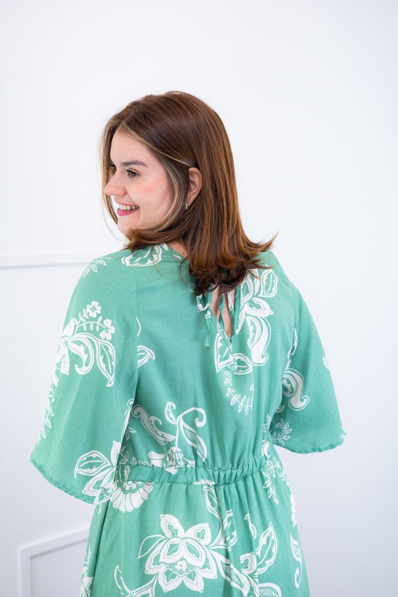 Vestido Sabrina - Decote V Manga Morcego em Viscolinho - Naguirre Shop