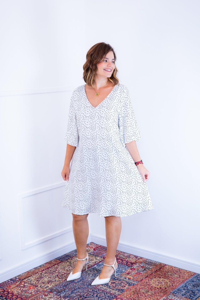 Vestido Sabrina - Decote V Manga Morcego em Viscolinho - Naguirre Shop