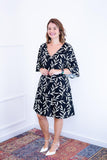Vestido Sabrina - Decote V Manga Morcego em Viscolinho - Naguirre Shop