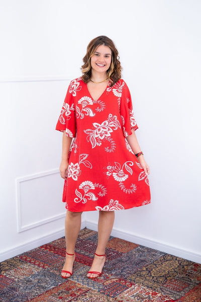 Vestido Sabrina - Decote V Manga Morcego em Viscolinho - Naguirre Shop