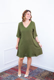 Vestido Sabrina - Decote V Manga Morcego em Viscolinho - Naguirre Shop