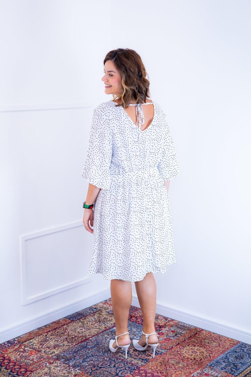 Vestido Sabrina - Decote V Manga Morcego em Viscolinho - Naguirre Shop