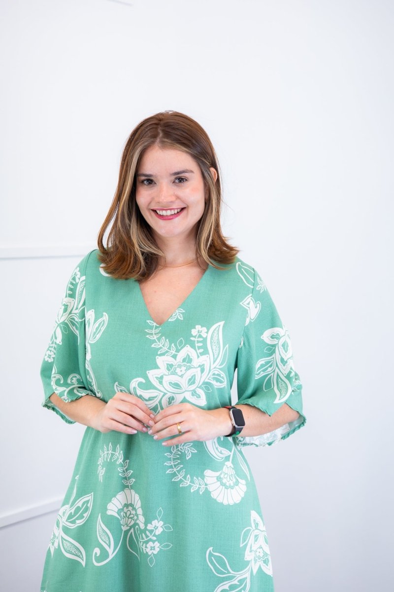 Vestido Sabrina - Decote V Manga Morcego em Viscolinho - Naguirre Shop