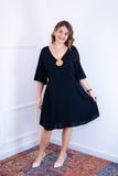 Vestido Sabrina - Decote V Manga Morcego em Viscolinho - Naguirre Shop