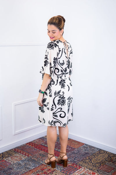 Vestido Sabrina - Decote V Manga Morcego em Viscolinho - Naguirre Shop