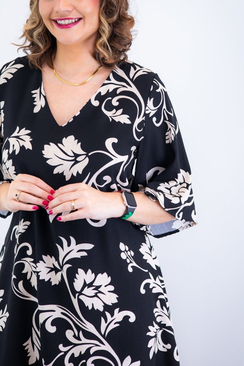 Vestido Sabrina - Decote V Manga Morcego em Viscolinho - Naguirre Shop