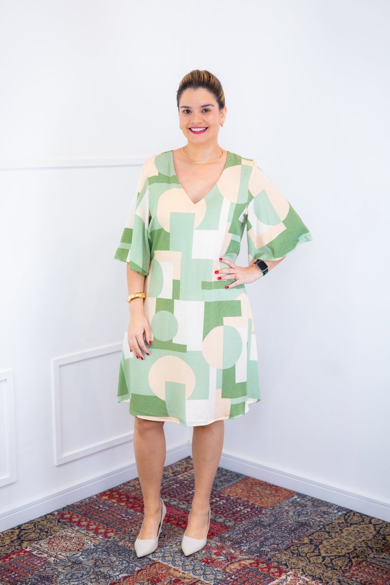 Vestido Sabrina - Decote V Manga Morcego em Viscolinho - Naguirre Shop