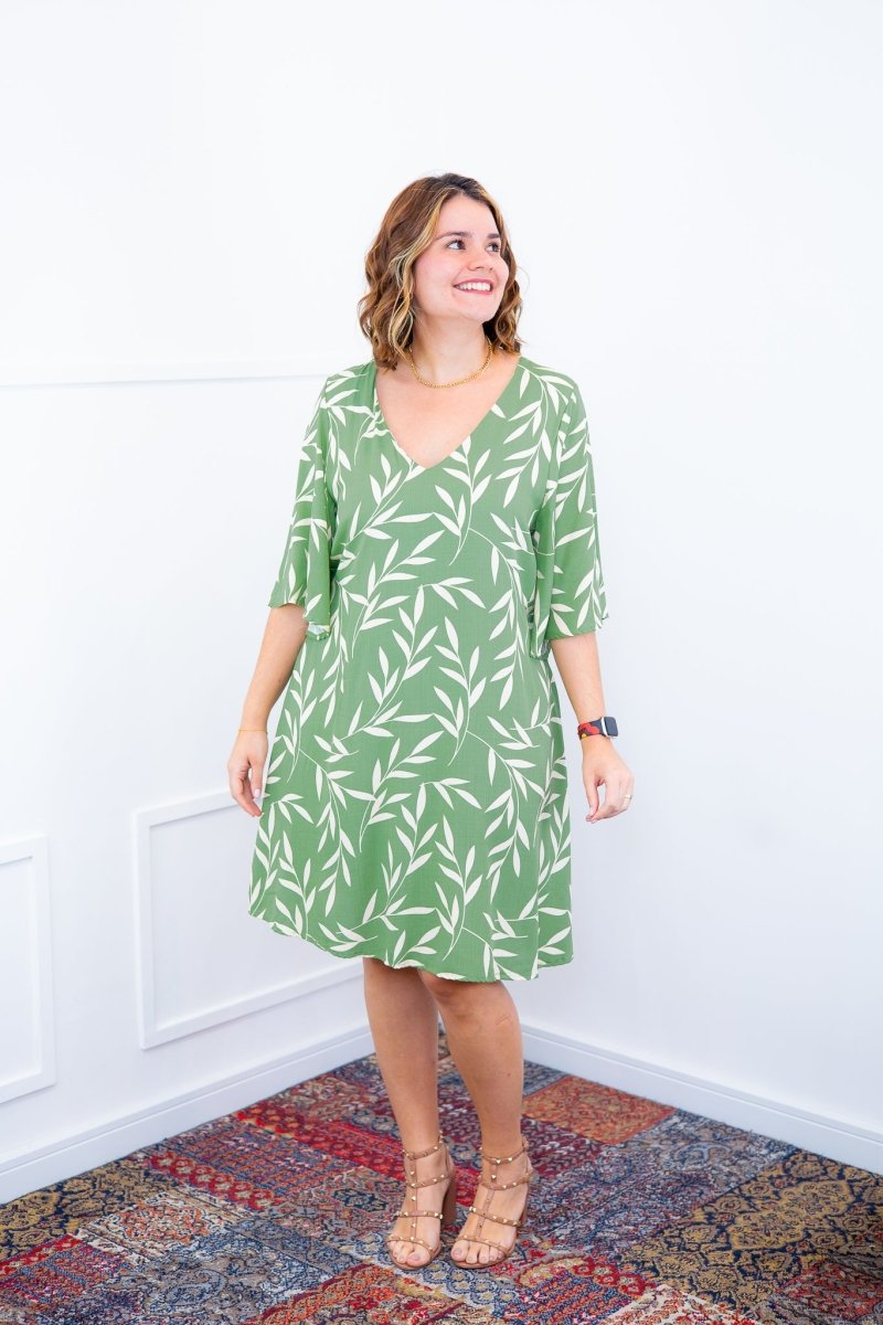 Vestido Sabrina - Decote V Manga Morcego em Viscolinho - Naguirre Shop