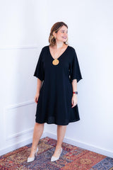 Vestido Sabrina - Decote V Manga Morcego em Viscolinho - Naguirre Shop