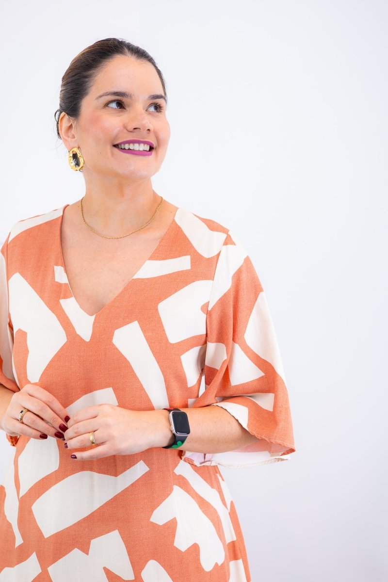 Vestido Sabrina - Decote V Manga Morcego em Viscolinho - Naguirre Shop