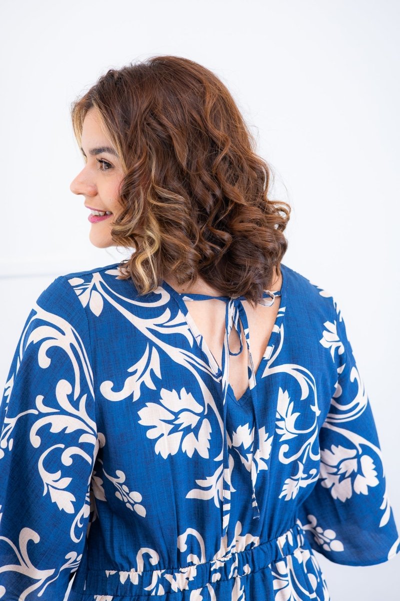 Vestido Sabrina - Decote V Manga Morcego em Viscolinho - Naguirre Shop