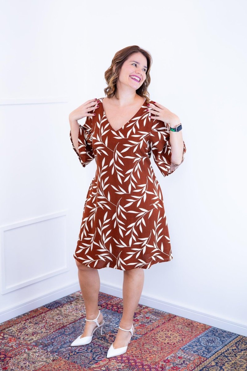 Vestido Sabrina - Decote V Manga Morcego em Viscolinho - Naguirre Shop