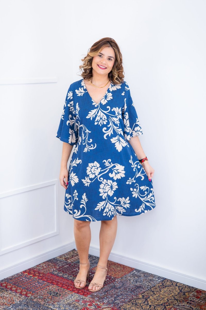 Vestido Sabrina - Decote V Manga Morcego em Viscolinho - Naguirre Shop