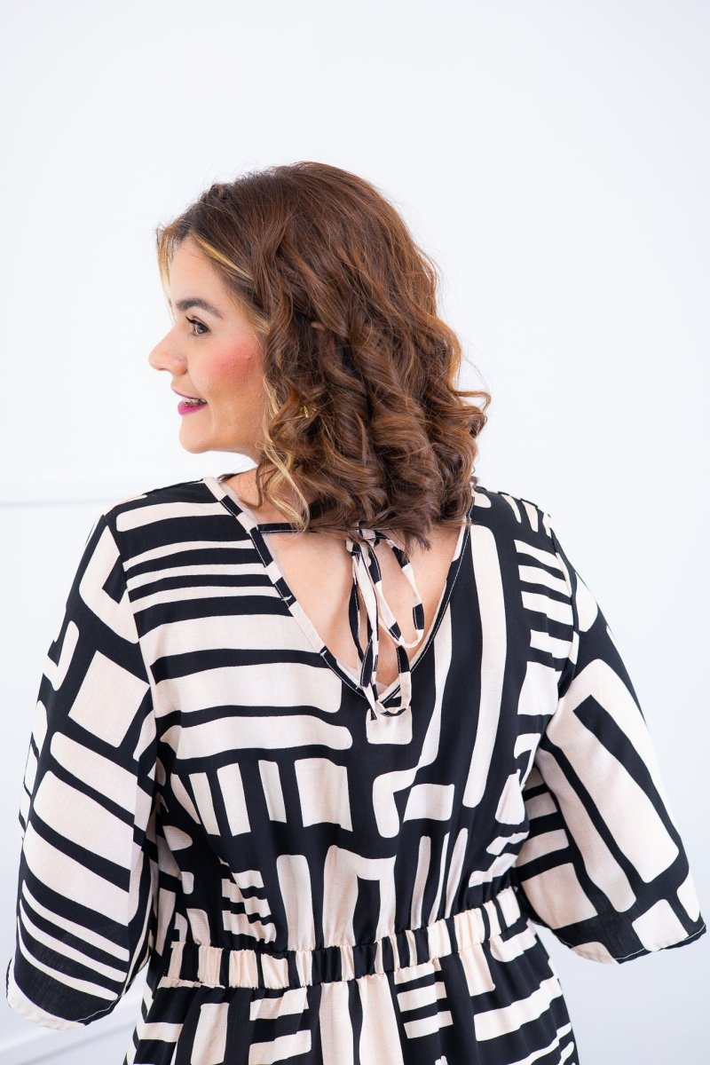 Vestido Sabrina - Decote V Manga Morcego em Viscolinho - Naguirre Shop