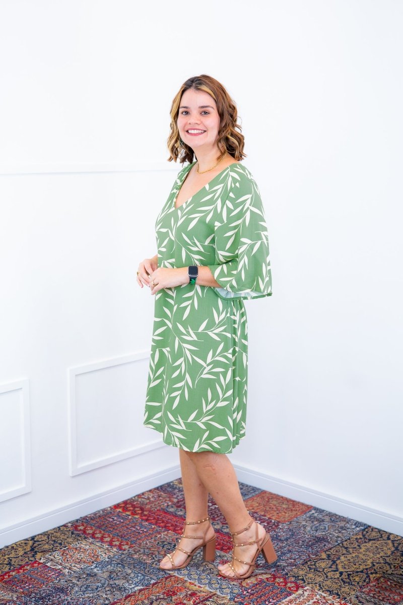 Vestido Sabrina - Decote V Manga Morcego em Viscolinho - Naguirre Shop
