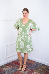 Vestido Sabrina - Decote V Manga Morcego em Viscolinho - Naguirre Shop