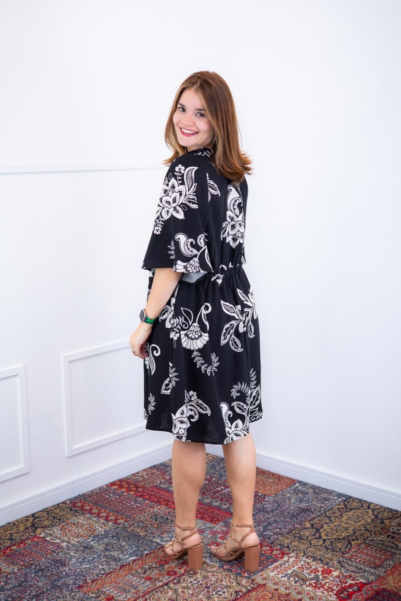 Vestido Sabrina - Decote V Manga Morcego em Viscolinho - Naguirre Shop