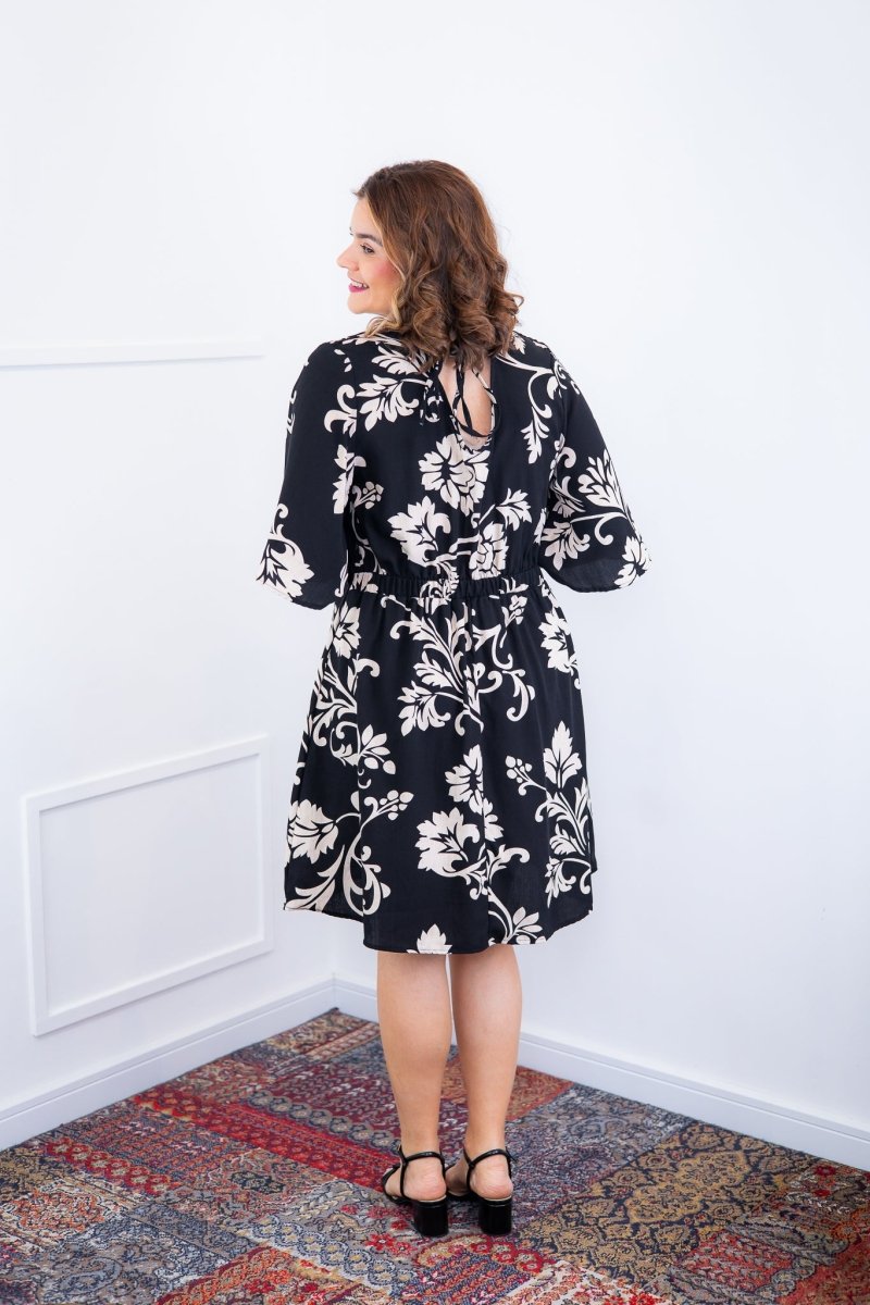 Vestido Sabrina - Decote V Manga Morcego em Viscolinho - Naguirre Shop