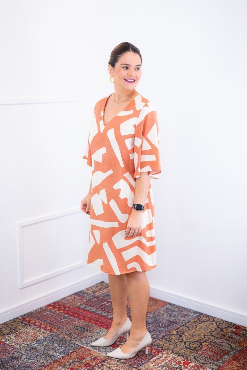 Vestido Sabrina - Decote V Manga Morcego em Viscolinho - Naguirre Shop