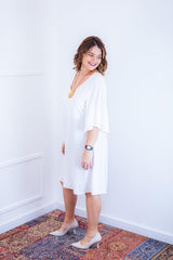 Vestido Sabrina - Decote V Manga Morcego em Viscolinho - Naguirre Shop