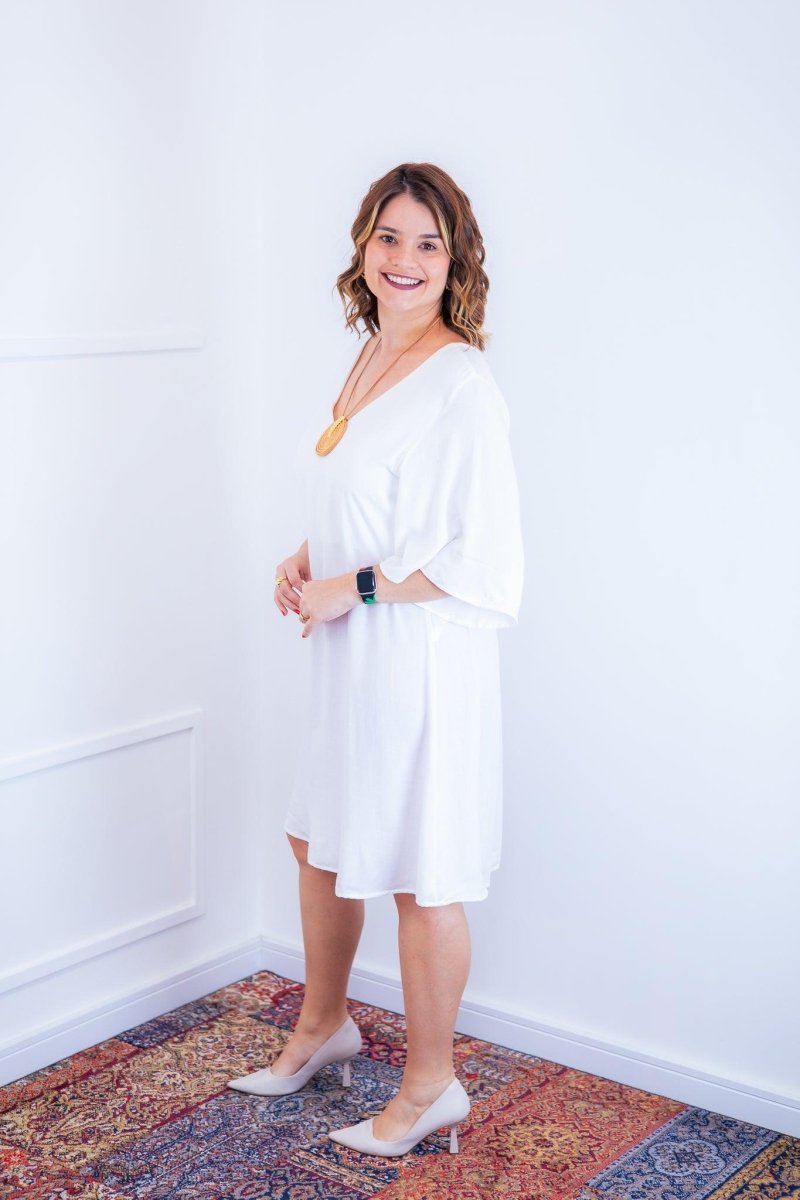 Vestido Sabrina - Decote V Manga Morcego em Viscolinho - Naguirre Shop