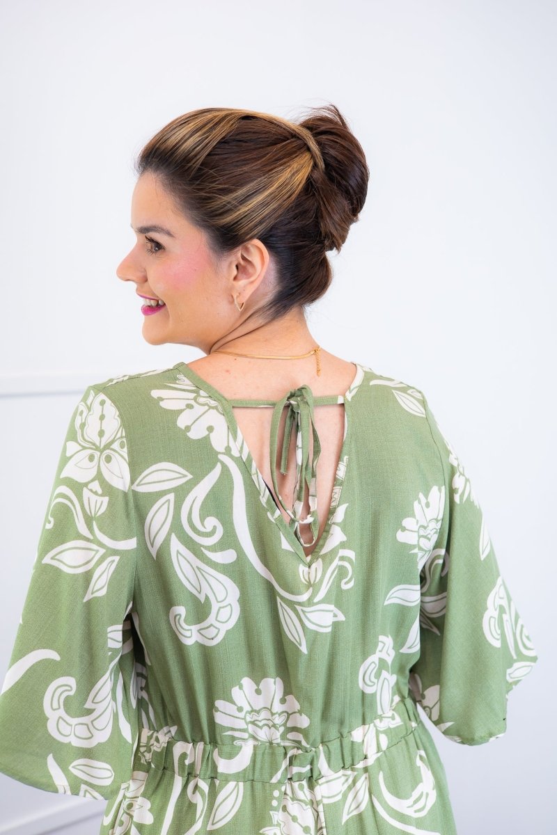 Vestido Sabrina - Decote V Manga Morcego em Viscolinho - Naguirre Shop