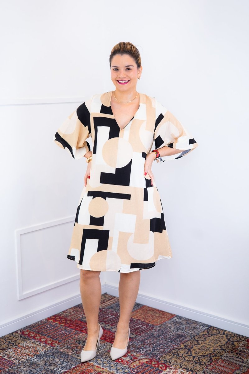 Vestido Sabrina - Decote V Manga Morcego em Viscolinho - Naguirre Shop