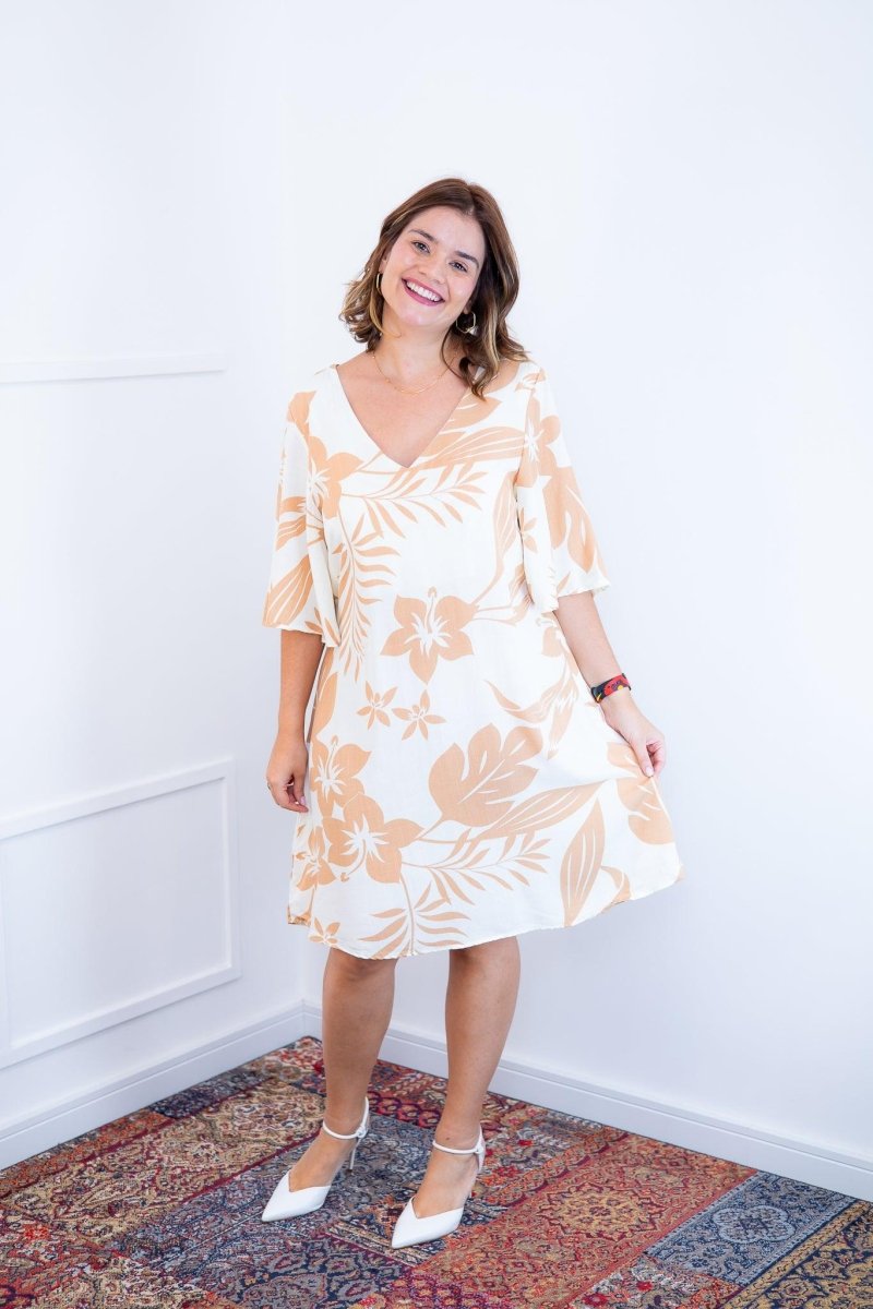 Vestido Sabrina - Decote V Manga Morcego em Viscolinho - Naguirre Shop
