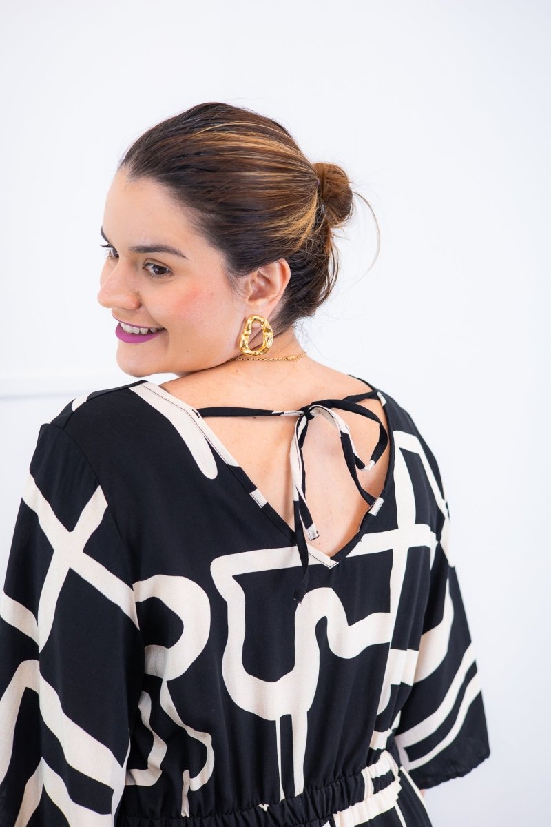 Vestido Sabrina - Decote V Manga Morcego em Viscolinho - Naguirre Shop