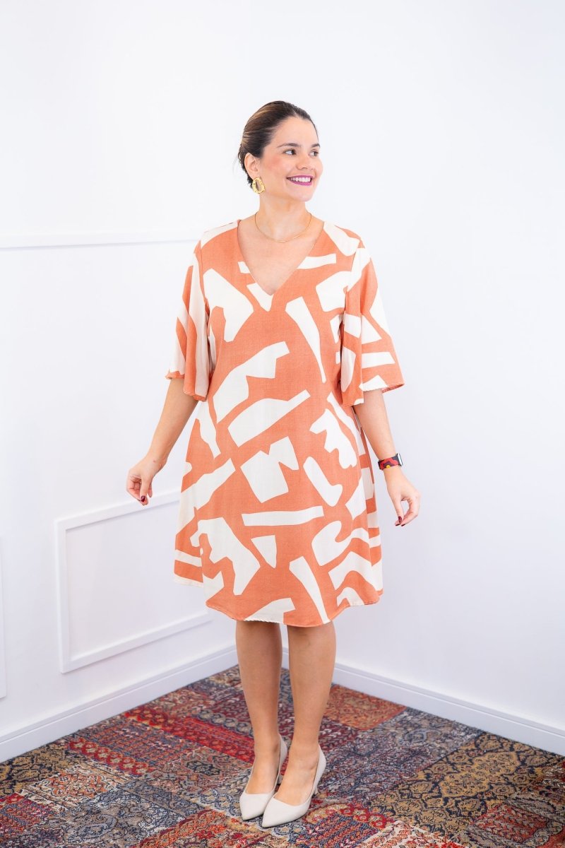 Vestido Sabrina - Decote V Manga Morcego em Viscolinho - Naguirre Shop