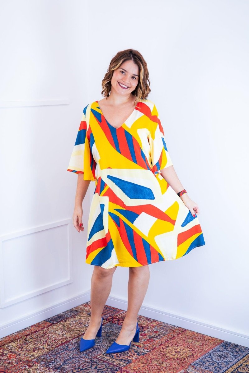 Vestido Sabrina - Decote V Manga Morcego em Viscolinho - Naguirre Shop