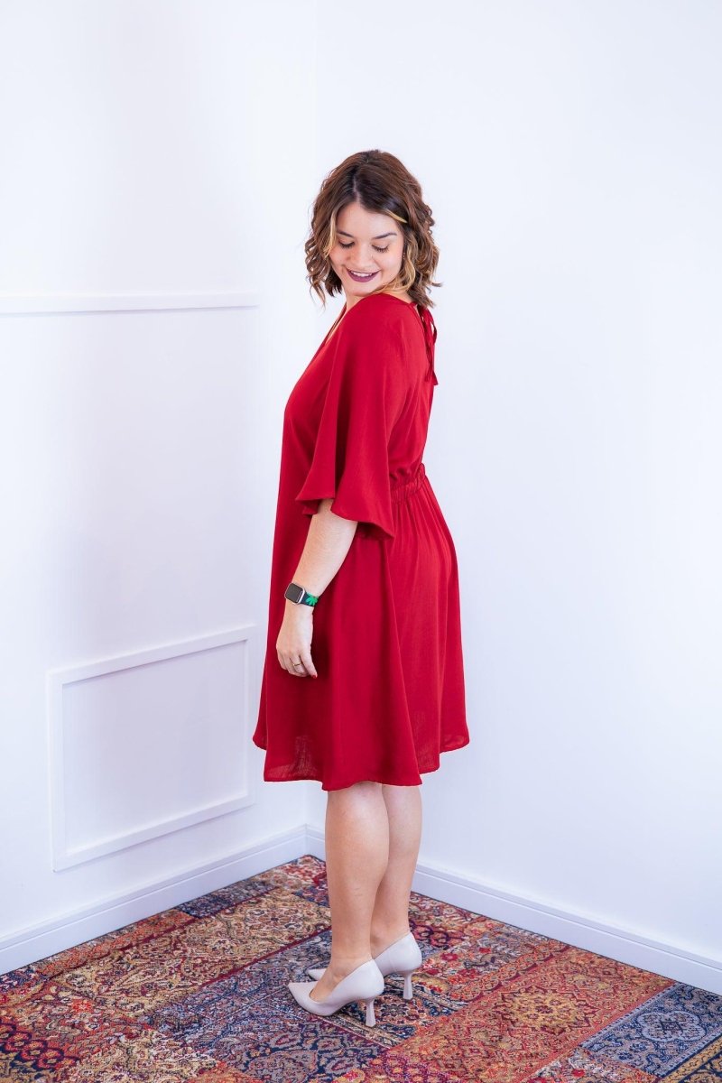 Vestido Sabrina - Decote V Manga Morcego em Viscolinho - Naguirre Shop