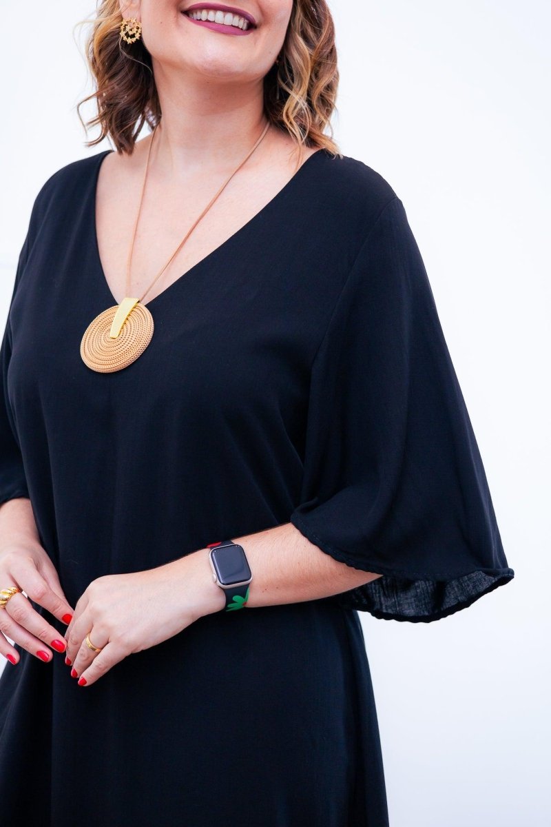 Vestido Sabrina - Decote V Manga Morcego em Viscolinho - Naguirre Shop