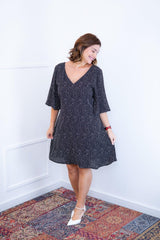 Vestido Sabrina - Decote V Manga Morcego em Viscolinho - Naguirre Shop