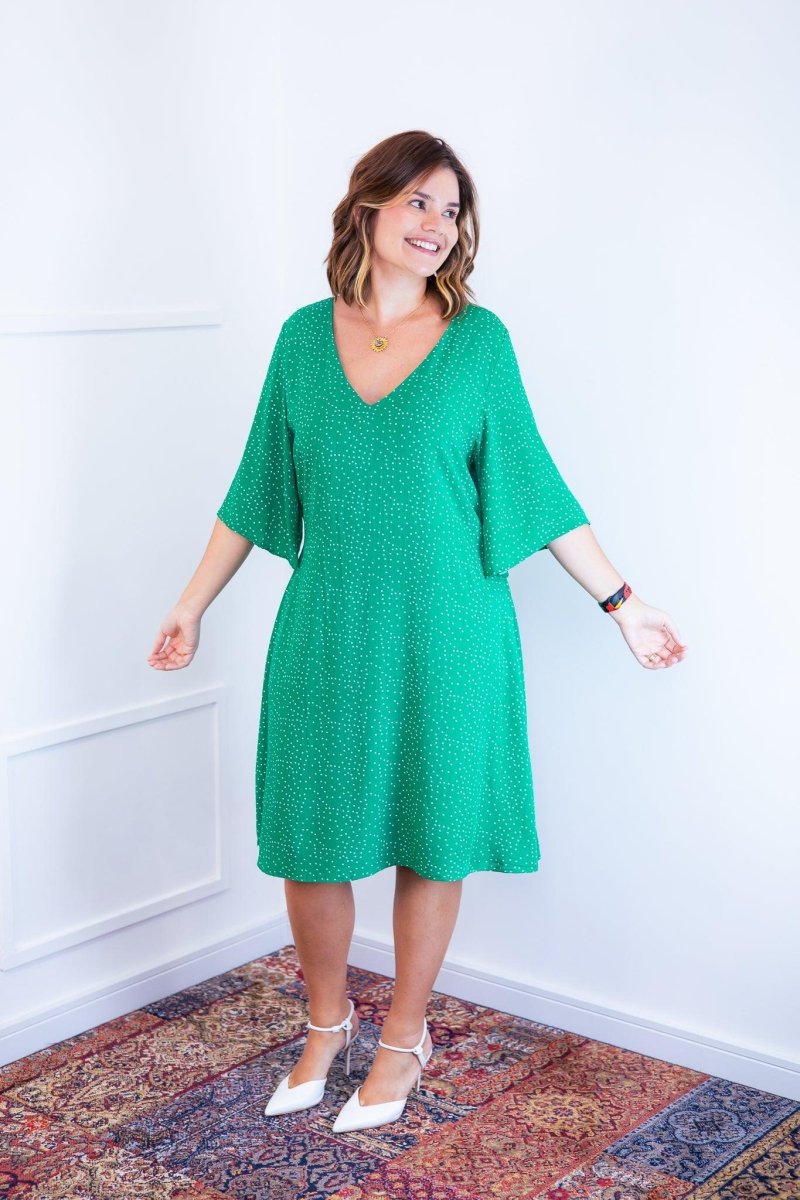 Vestido Sabrina - Decote V Manga Morcego em Viscolinho - Naguirre Shop